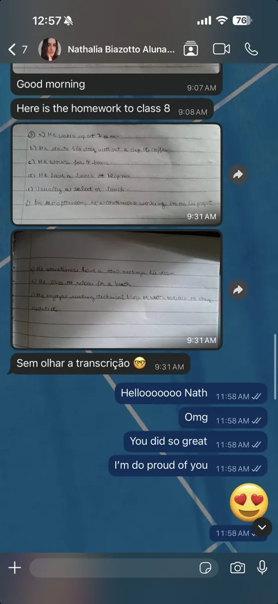 Atividade corrigida no WhatsApp